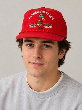 Vintage Plantation Foods Waco Texas Turkey Power Red Snapback Hat Kati